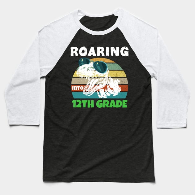 12th Grade Roaring Dinosaur Back to School Twelfth Grade Baseball T-Shirt by kaza191